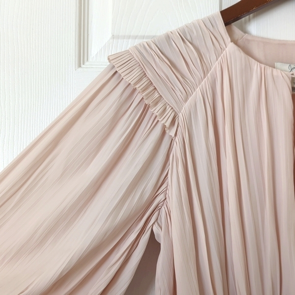 Joie Rheia Silky Pleated Long Balloon Sleeve Blouson A-Line Midi Dress Cream S - Picture 4 of 15